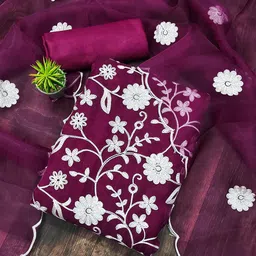 Maroosh Floral Embroidered Thread Work Organza Unstitched Dress Material-image-85