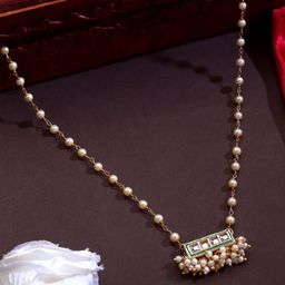 AARSEE OFFICIAL Anti-Tarnish22KT Gold-Plated Kundan Bar Pearl Chain Necklace-image-73