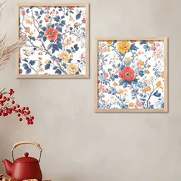Kotart Brown & White 2 Pieces Floral And Botanical Printed Wooden Madhubani Wall Art-10