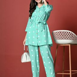 Saanvi Collection Sea Green Viscose Rayon Co-Ords-image-1