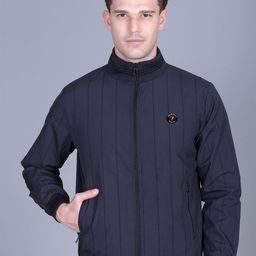 MOUNTAIN COLOURS Men Mock Collar Striped Windcheater Bomber Jacket-image-37