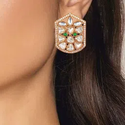 FindHerFavorite Gold-Plated Artificial Stones Studded Contemporary Studs image 4