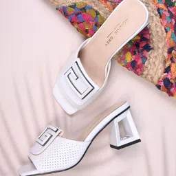 Ronnie Grey Textured PU Block Sandals with Buckles-11