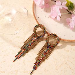 StyleCast Gold-Plated Rhinestone Studded Circular Tasselled Drop Earrings-image-84