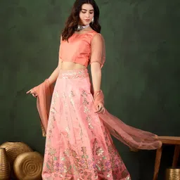Sangria Placement Printed & Woven Design Lehenga With Choli & Dupatta image 4