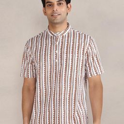 Fabindia Relaxed Fit Geometric Block Printed Band Collar Cotton Casual Shirt-image-59
