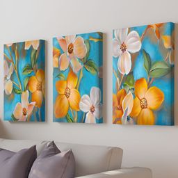 Livin'luxe Orange-White Blossom Apricot Floral Landscape 3-Frame Painting Wall Art-image-57