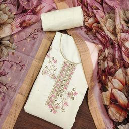 SHADOW & SAINING Floral Embroidered Beads Work Roman Silk Unstitched Dress Material-image-88
