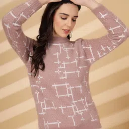 Clora Creation Women Printed Woollen Pullover with Embellished Detail-image-2