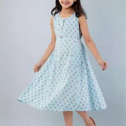 DMP FASHION Girls Blue Printed A-Line Dress-picture-10