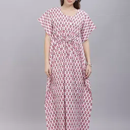 NAIDU HALL Women Pure Cotton Maxi Kaftan Nightdress-image-99