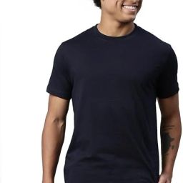 Men Solid Round Neck Pure Cotton Black T-Shirt-image-2