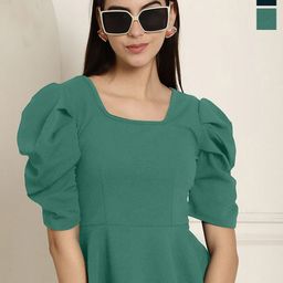 Metronaut Valentino Women Pack Of 2 Puff Sleeve Peplum Top-picture-0