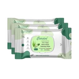 CURSIVE Set Of 3 Refreshing Aloe Cucumber 3-In-1 Body & Face Wet Wipes - 25 Pulls Each-image-3