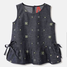Blue Giraffe Floral Embroidered Cotton Peplum Top-picture-32