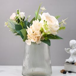 TAYHAA Frosted Elegance Fluted Transparent Striped Glass Flower Vase-27