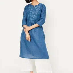 max Sequinned Pleated Notch Neck Pure Cotton A-Line Kurta-31