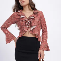 glitchez Ruffled Tie-Up Animal Print Asymmetric Hem Crop Top-image-48