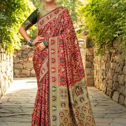 Mitera Woven Design Zari Silk Blend Paithani Saree-image-9