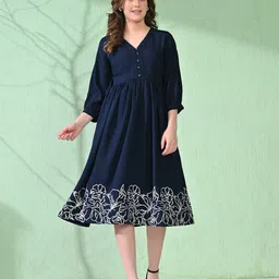 Myshka Women Floral Solid Fit & Flare Knee Length Dress-image-41