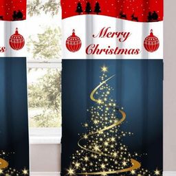 BELLA TRUE Blue & Red 2 Pieces Merry Christmas Printed Long Door Curtains-image-105