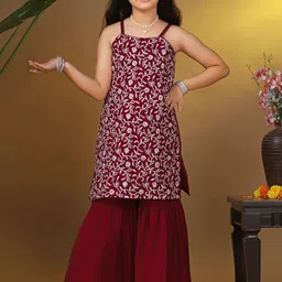 FASHION DREAM Girls Floral Embroidered Thread Work Straight Kurta with Sharara-picture-55