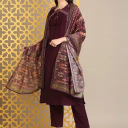 Anouk Floral Embroidered Straight kurta with trouser And Dupatta-picture-1