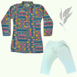 AHC Unisex Kids Ethnic Motifs Printed Regular Pure Cotton Kurta with Pyjamas-57