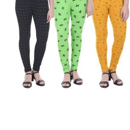 100LUCK Girls Pack Of 3 Printed Cotton Mid-Rise Ankle-Length Leggings-image-90