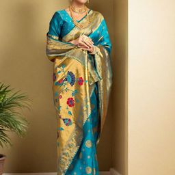 DWIJA FASHION Ethnic Motifs Woven Design Paithani Saree with Unstitched Blouse-image-89