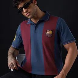 The Souled Store FC Barcelona Colourblocked Polo Collar T-shirt-picture-18