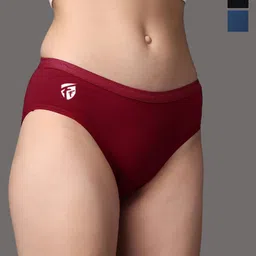 FirstFit Pack Of 3 Bikini Briefs FFT_Wnm_Bkni_Mrn_Blk_DBlu_D1_S-14