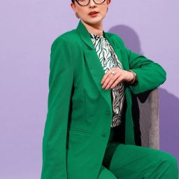 Women Solid Double Breasted Formal Blazer-image-1