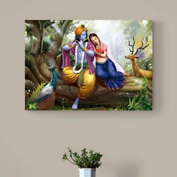 Tushaco Handicrafts Green & Blue 1 Piece Radha Krishna Religious Canvas Wall Art-image-90