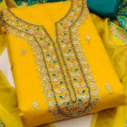 KALINI Yellow Modal Chanderi Multi Sequence Work Unstitched Dress Material-image-3