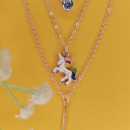NVR Rose Gold-Plated Stone Studded Unicorn Layered Chain-image-77