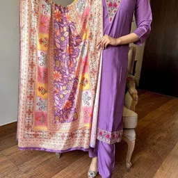 Lilots Yoke Design Chanderi Silk V Neck Kurta With Trousers & Dupatta-picture-10