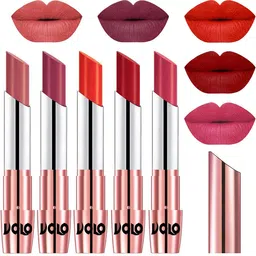 VOLO Set Of 5 Creme Matte Lipstick-3.5 g Each-Light Peach-Rose Pink-Coral-Tomato Red-Pink-image-87
