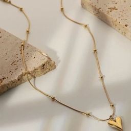 SUBHAGALANKAR Stainless Steel Gold-Plated Heart Shaped Pendant With Chain-image-2
