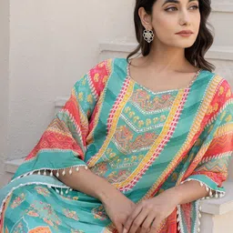 Chhabra 555 Embellished & Printed Kaftan Tunic & Trousers Co-Ord Set image 3