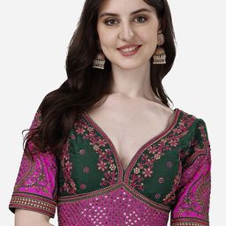 HERE&NOW Embroidered V-Neck Saree Blouse-image-95