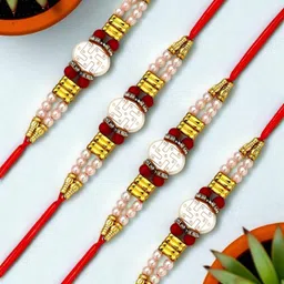 ADIVA Set Of 4 Swastika Beaded Thread Rakhis With Roli Chawal Chandan & Meshrei Card-image-13