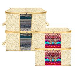 Kuber Industries Cream-Coloured 4 Pieces Floral Printed Drawer Organiser-25