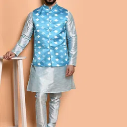 PRINTCULTR Men Regular Pure Silk Kurta with Trousers-image-77