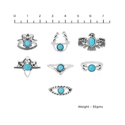 Yellow Chimes Set Of 7 Silver-Plated Boho Style Knuckle Stackable Finger Rings image 4
