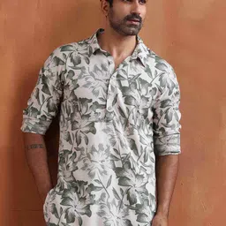 trueBrowns Floral Printed Shirt Collar Cotton Kurta-image-18