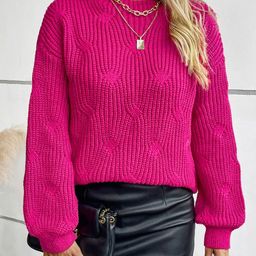all about you Women Cable Knit Round Neck Cuffed Sleeves Pullover-image-36