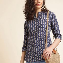 all about you Floral Print Mandarin Collar Roll-Up Sleeves Top-image-25