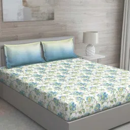 Blue Floral 150 TC Cotton Queen Sized Bed Sheets with 2 Pillow Covers by GM Fabrics-picture-6