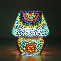 Mosaic Table Lamp Combination of Colour Beads Mushroom Round Dome Shape Mosaic Bedside Table Turkish Lamps with Colorful Light for Home Decoration Bedroom (24 cm Multicolour) Table Lamp-16